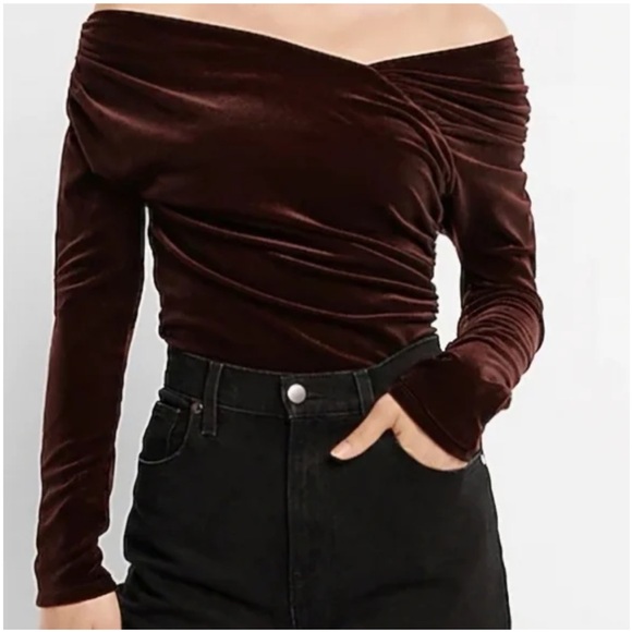 Express Tops - Express Gray Velvet Bodysuit